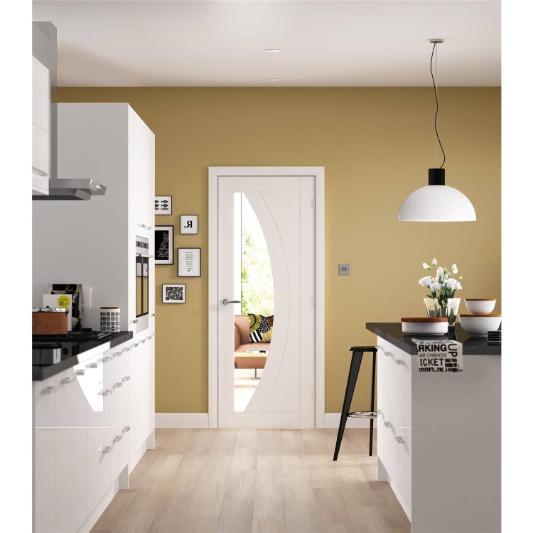 Internal White Primed Salerno with Clear Glass - White Primed, 2040 x 926 x 40 mm