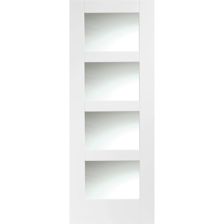 Shaker 4 Light Internal White Primed Door with Clear Glass - White Primed, 1981 x 762 x 35 mm