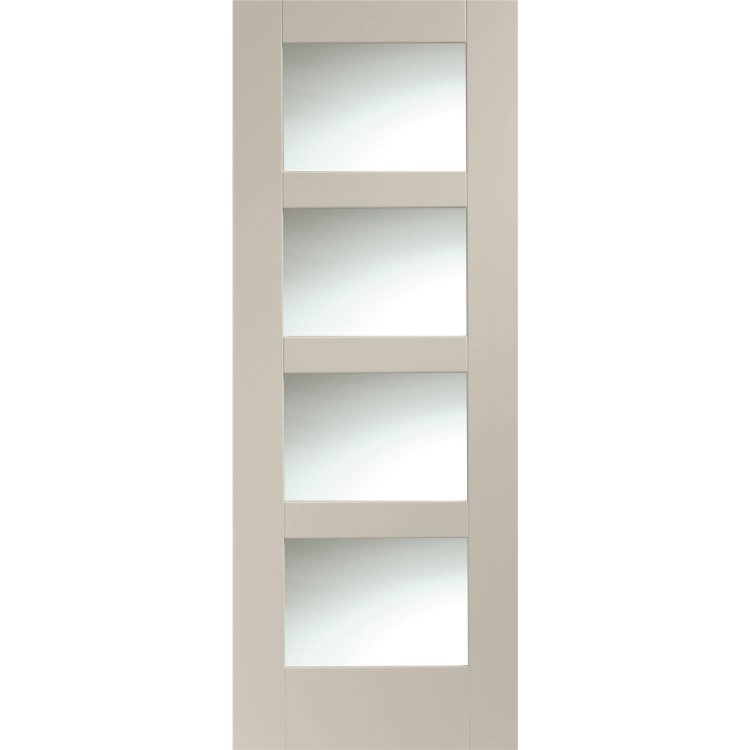 Shaker 4 Light Internal White Primed Door with Clear Glass - White Primed, 1981 x 762 x 35 mm
