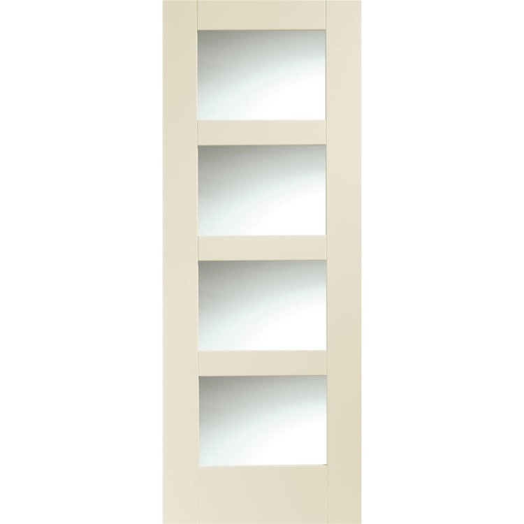Shaker 4 Light Internal White Primed Door with Clear Glass - White Primed, 2032 x 813 x 35 mm