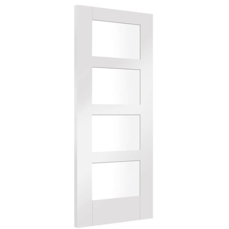 Shaker 4 Light Internal White Primed Door with Clear Glass - White Primed, 1981 x 838 x 35 mm