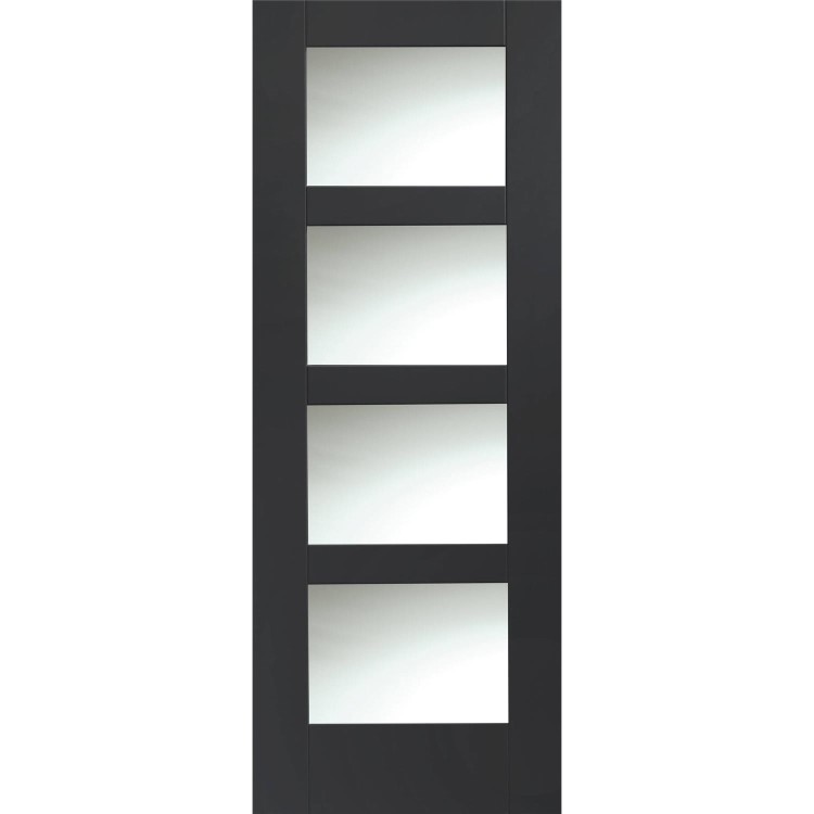 Shaker 4 Light Internal White Primed Door with Clear Glass - White Primed, 1981 x 838 x 35 mm