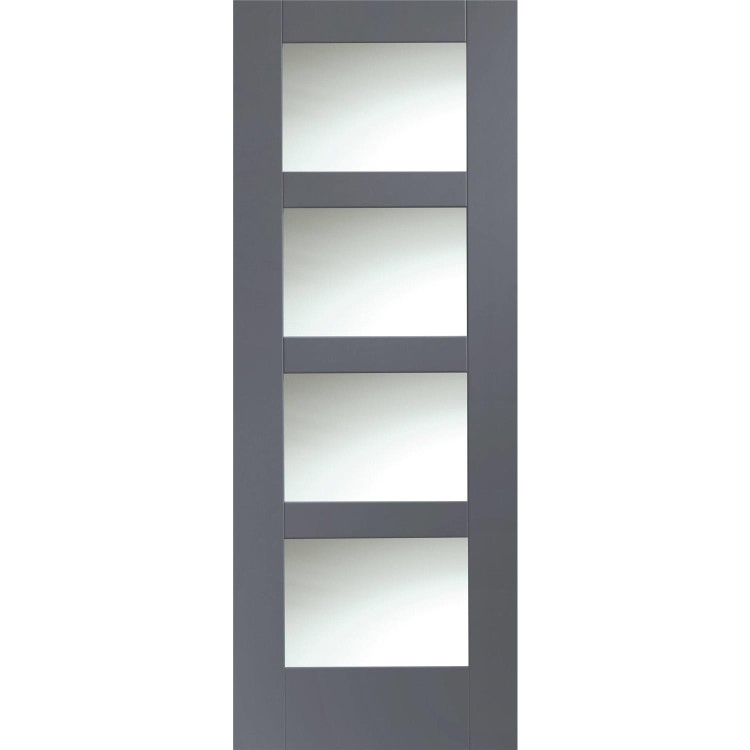Shaker 4 Light Internal White Primed Door with Clear Glass - White Primed, 1981 x 838 x 35 mm