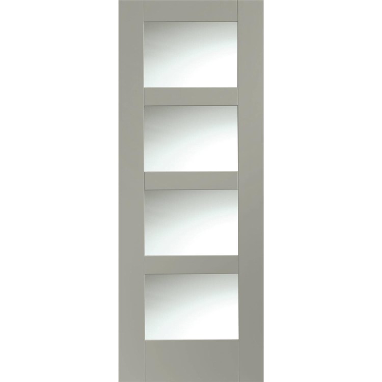 Shaker 4 Light Internal White Primed Door with Clear Glass - White Primed, 1981 x 838 x 35 mm