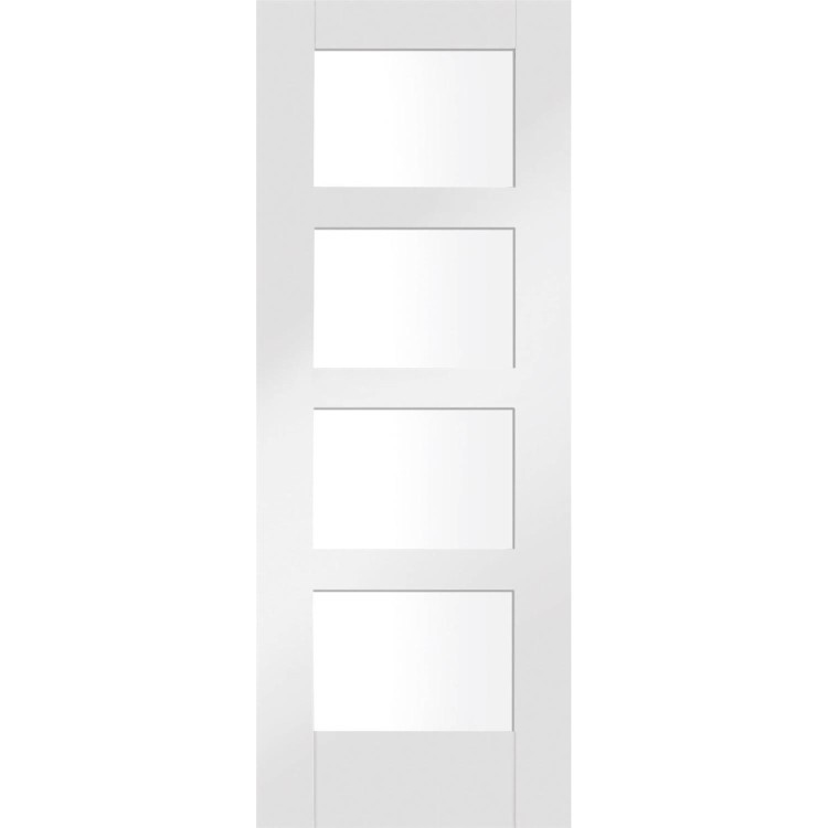 Internal White Primed Glazed 4-Panel Shaker FD30 Fire Door with Clear Glass - 2040 x 726 x 44mm - 4 Light - XL Joinery