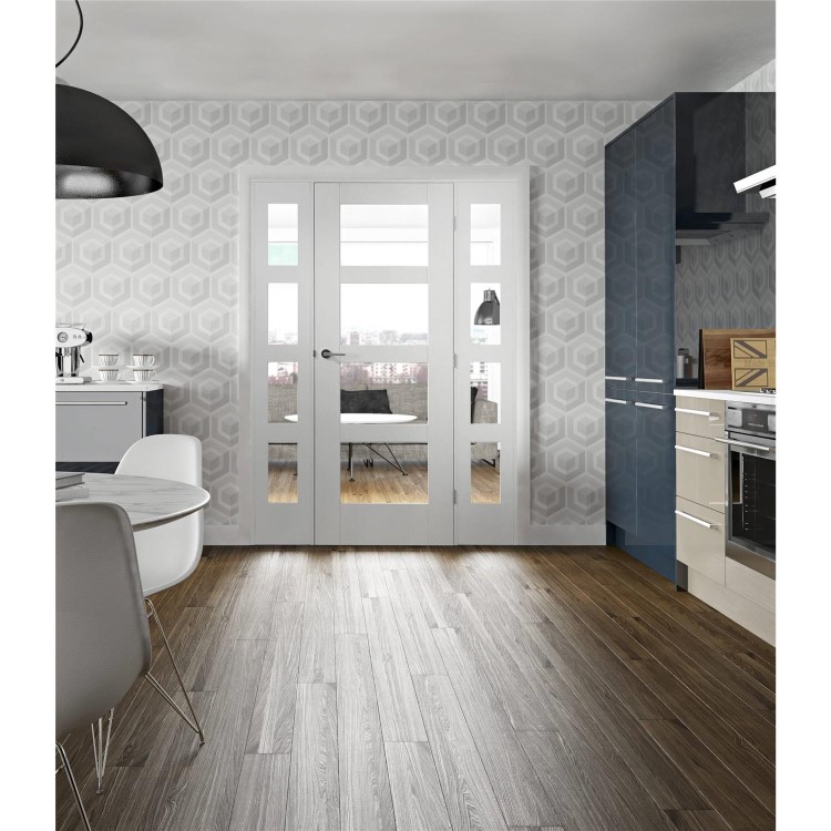 Internal White Primed Glazed 4-Panel Shaker FD30 Fire Door with Clear Glass - 2040 x 726 x 44mm - 4 Light - XL Joinery