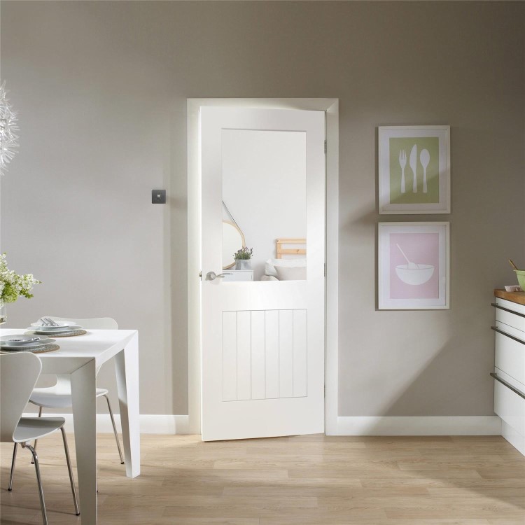Internal White Primed Half-Glazed Cottage FD30 Fire Door with Clear Glass - 1981 x 762 x 44mm - Suffolk - XL Joinery