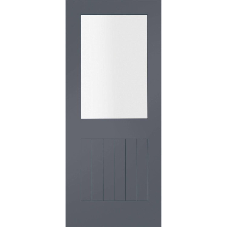 Internal White Primed Suffolk 1L with Clear Glass Fire Door - White Primed, 1981 x 762 x 44 mm