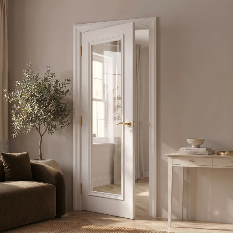Internal White Primed Fully-Glazed Door with Clear Bevelled Glass - 1981 x 762 x 35mm - Wellington - XL Joinery