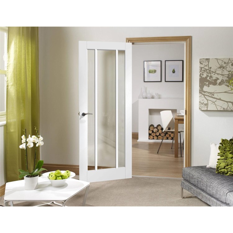 Internal White Primed Glazed 3-Panel Door with Clear Glass - 1981 x 762 x 35mm - Worcester - XL Joinery