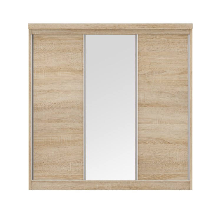 Oslo Sliding Oak & Mirrored Wardrobe with Lights - Evana