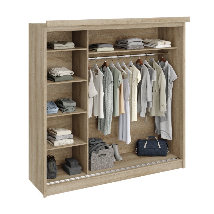 Oslo Sliding Oak & Mirrored Wardrobe with Lights - Evana