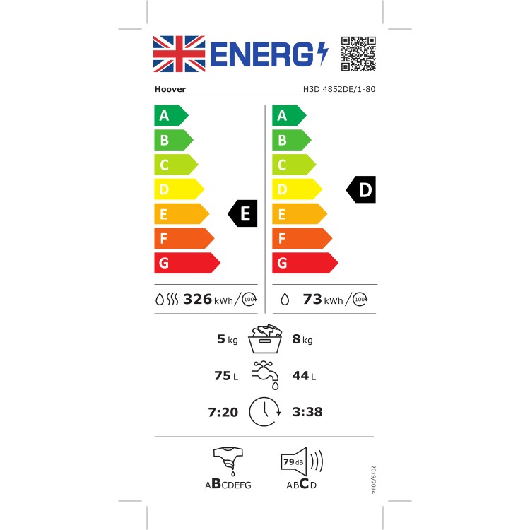 Hoover 8kg Wash 5kg Dry 1400rpm Freestanding Washer Dryer - White