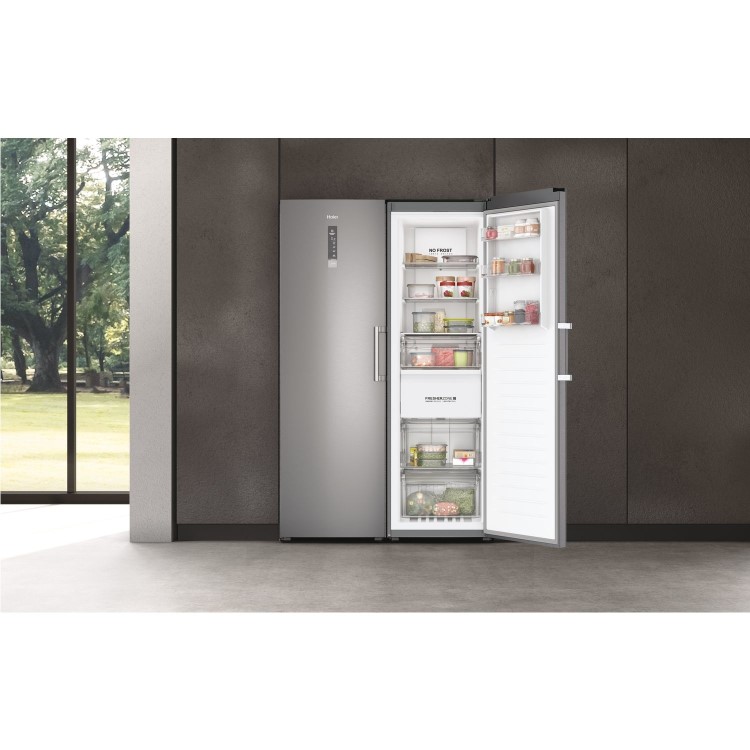 Refurbished Haier Instaswitch H3F330SEH1 Freestanding 330 Litre Upright Freezer Silver