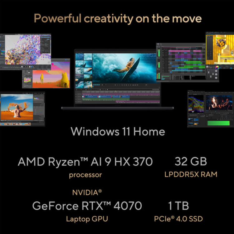 ASUS ProArt P16 H7606WI-ME025W AMD Ryzen AI 9 32GB RAM 1TB SSD RTX 4070 60Hz 16 Inch Windows 11 Gaming Laptop