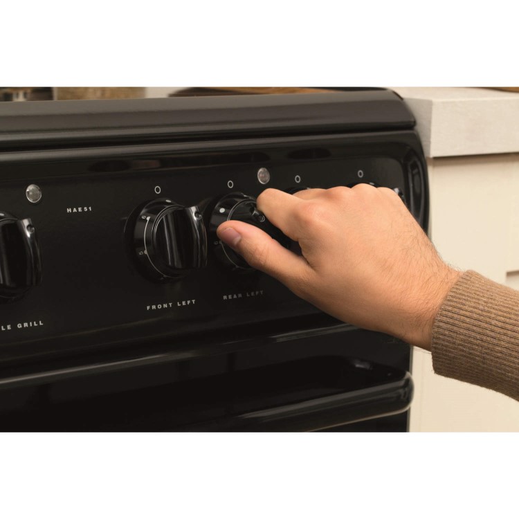 Hotpoint HAE51KS 50cm Double Cavity Electric Cooker With Ceramic Hob Black