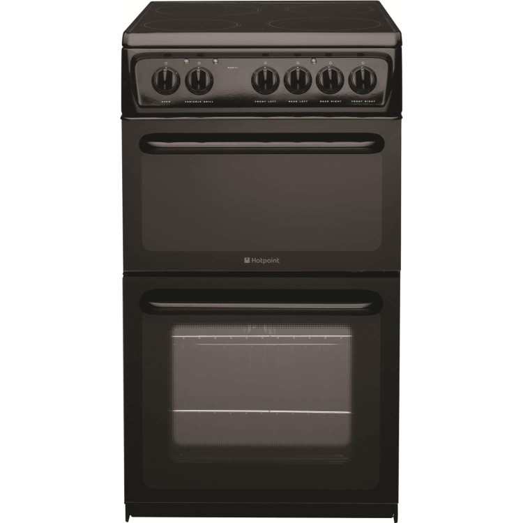 Hotpoint HAE51KS 50cm Double Cavity Electric Cooker With Ceramic Hob Black