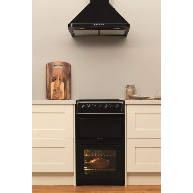 Hotpoint HAE51KS 50cm Double Cavity Electric Cooker With Ceramic Hob Black