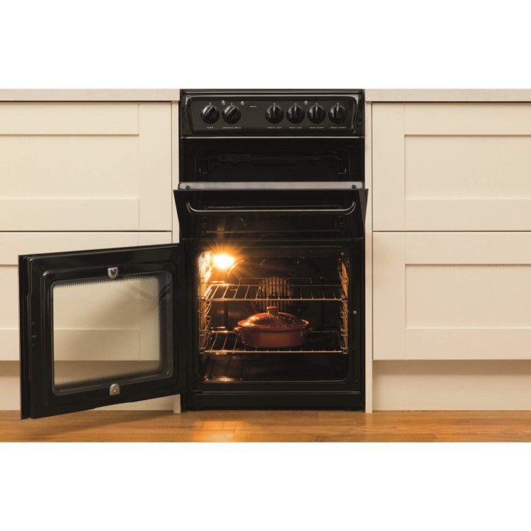 Hotpoint HAE51KS 50cm Double Cavity Electric Cooker With Ceramic Hob Black
