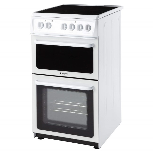 Hotpoint HAE51PS 50cm Wide Double Cavity Electric Cooker With Ceramic Hob White