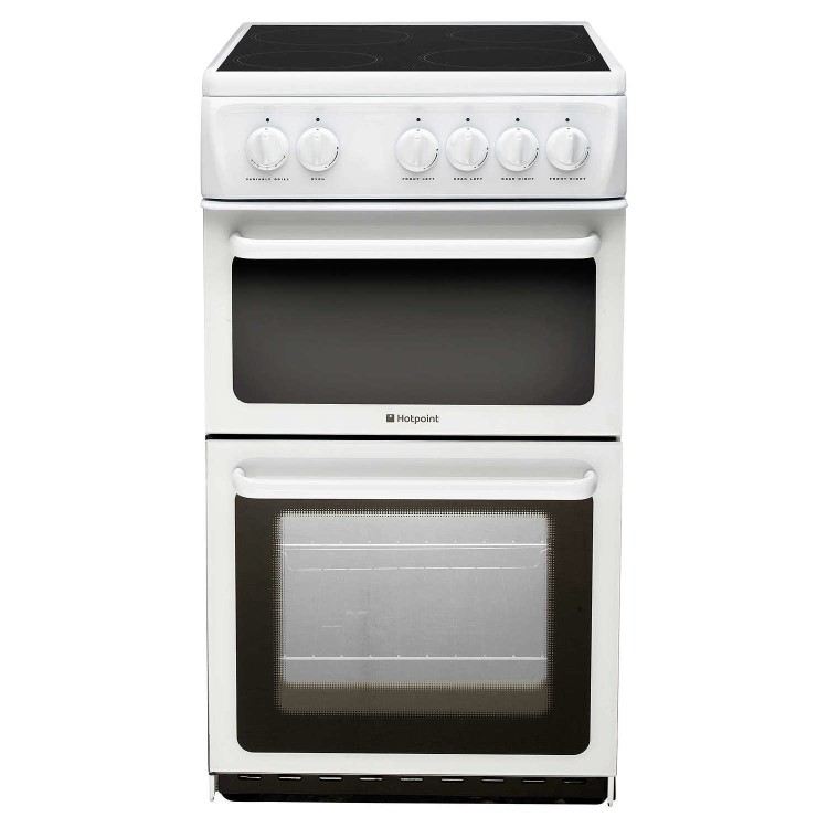 Hotpoint HAE51PS 50cm Wide Double Cavity Electric Cooker With Ceramic Hob White