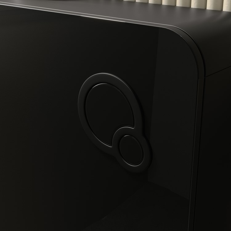 GRADE A1 - Black Glass Cabinet with Cistern & Pneumatic Dual Flush Button for Back to Wall Toilets - Hako
