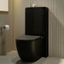 GRADE A1 - Black Glass Cabinet with Cistern & Pneumatic Dual Flush Button for Back to Wall Toilets - Hako