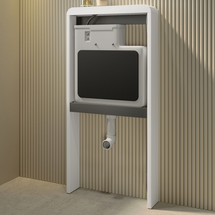 GRADE A1 - White Glass Cabinet with Cistern & Pneumatic Dual Flush Button for Back to Wall Toilets - Hako