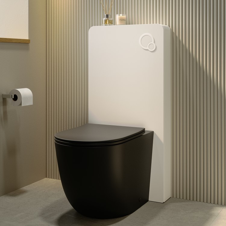GRADE A1 - White Glass Cabinet with Cistern & Pneumatic Dual Flush Button for Back to Wall Toilets - Hako