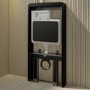GRADE A1 - Black Glass Cabinet with Cistern, Frame & Pneumatic Dual Flush Button for Wall Hung Toilets - Hako