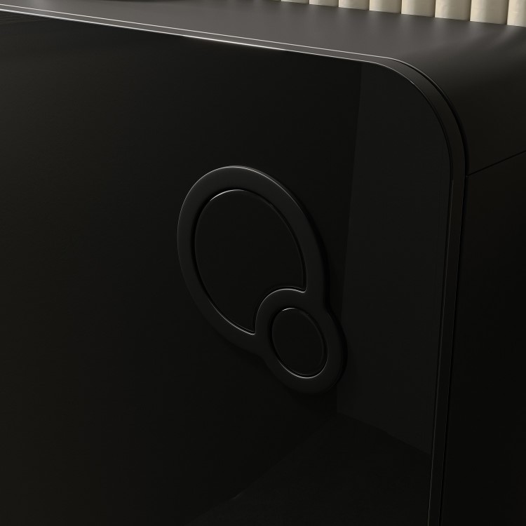 GRADE A1 - Black Glass Cabinet with Cistern, Frame & Pneumatic Dual Flush Button for Wall Hung Toilets - Hako