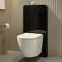 GRADE A1 - Black Glass Cabinet with Cistern, Frame & Pneumatic Dual Flush Button for Wall Hung Toilets - Hako