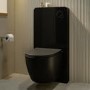 GRADE A1 - Black Glass Cabinet with Cistern, Frame & Pneumatic Dual Flush Button for Wall Hung Toilets - Hako