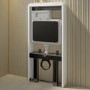 GRADE A1 - White Glass Cabinet with Cistern, Frame & Pneumatic Dual Flush Button for Wall Hung Toilets - Hako
