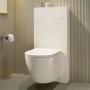 GRADE A1 - White Glass Cabinet with Cistern, Frame & Pneumatic Dual Flush Button for Wall Hung Toilets - Hako