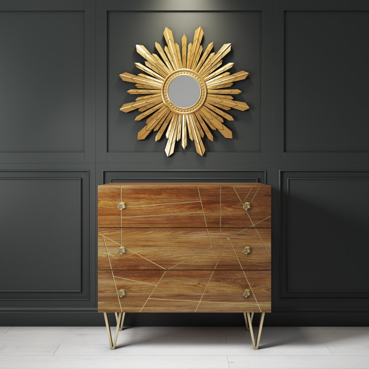 GRADE A1 - Halo 3 Drawer Chest of Drawers with Brass Inlay in Natural Honey 