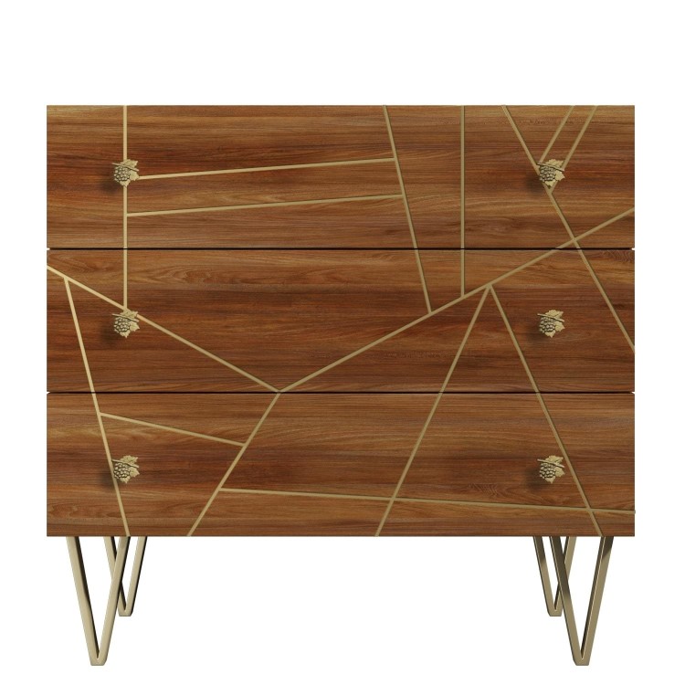 GRADE A1 - Halo 3 Drawer Chest of Drawers with Brass Inlay in Natural Honey 