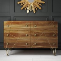 Wide Mango Wood Chest of 6 Drawers with Hairpin Legs - Halo