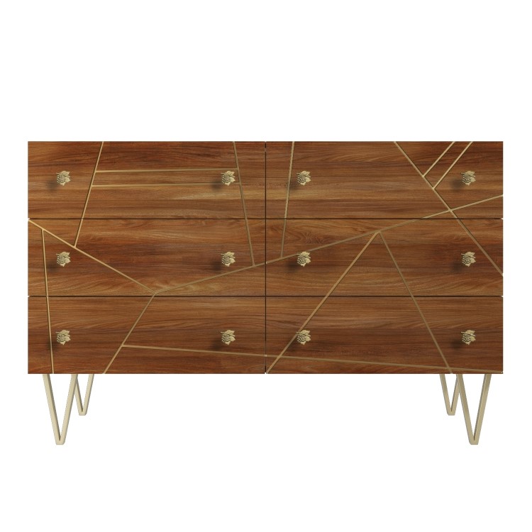 Wide Mango Wood Chest of 6 Drawers with Hairpin Legs - Halo