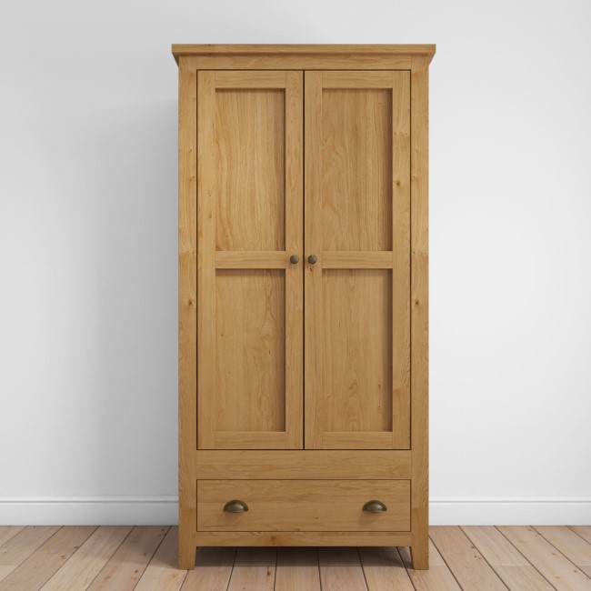 Harrington Solid Oak 2 Door 1 Drawer Wardrobe