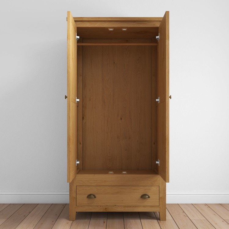 Harrington Solid Oak 2 Door 1 Drawer Wardrobe