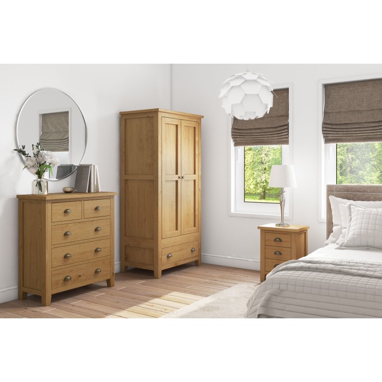Harrington Solid Oak 2 Door 1 Drawer Wardrobe
