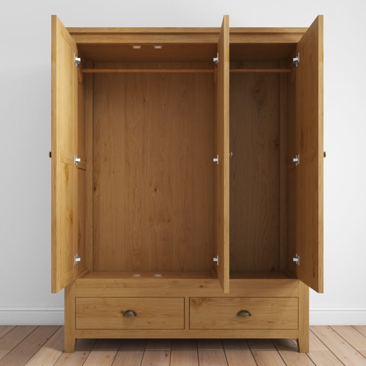 Harrington Solid Oak 3 Door 2 Drawer Wardrobe