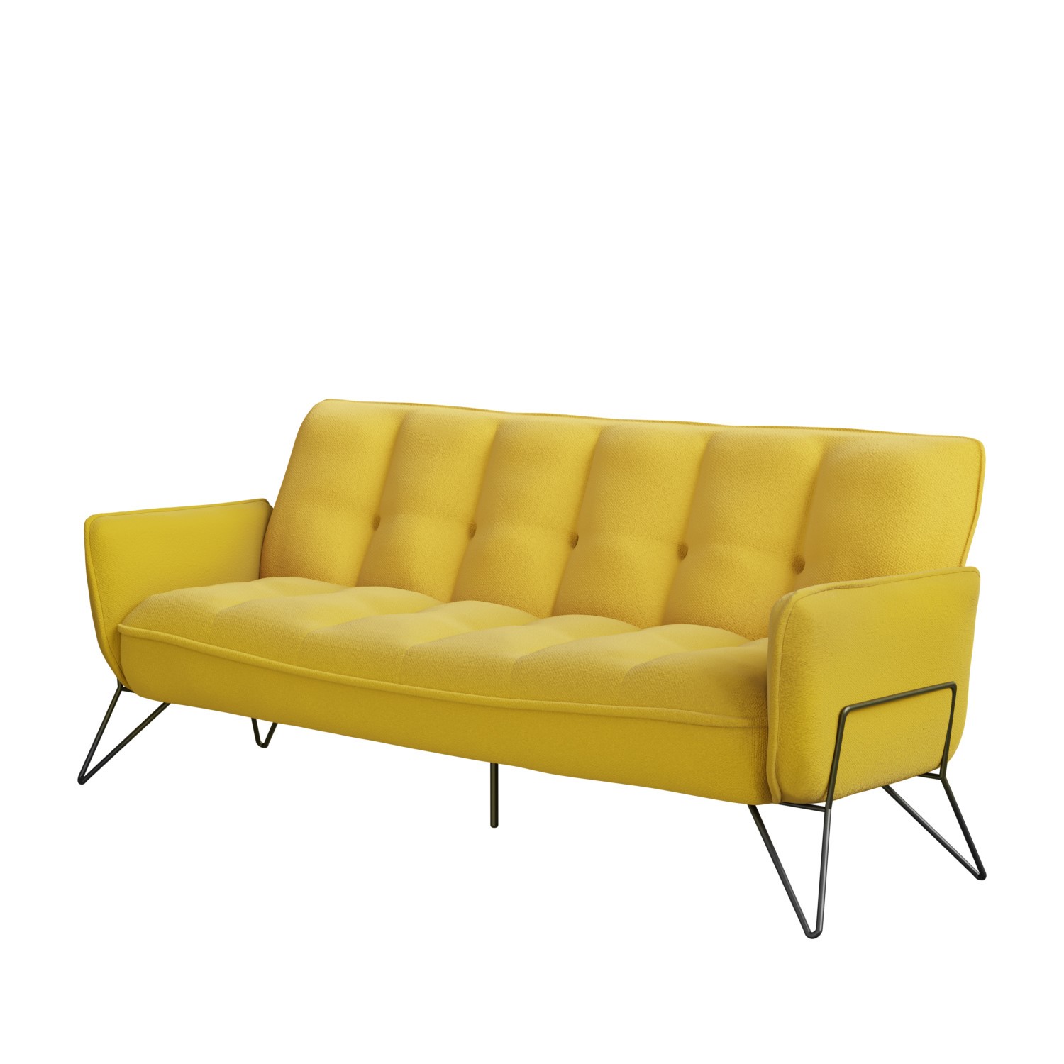 3 Seater ClickClack Sofa Bed in Mustard Yellow Woven Fabric Hattie