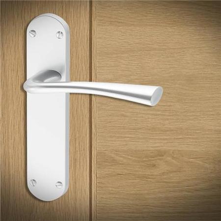 Internal Silver Satin Chrome Bathroom Lever Door Handle with Lock, Latch and Hinges Pack - 65mm Latch - Havel - XL Joinery