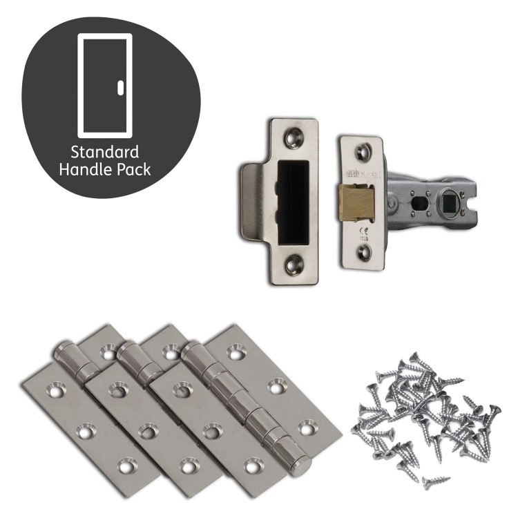 Internal Silver Satin Chrome Lever Door Handle with Latch and Hinges Pack - 65mm Latch - Havel - XL Joinery