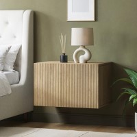 Wide Oak Floating Bedside Table with Storage - Hazel Wide Oak Floating Bedside Table with Storage - Hazel