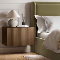 Wide Walnut Floating Bedside Table with Storage - Hazel Wide Walnut Floating Bedside Table with Storage - Hazel