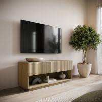 Small Oak Ribbed TV Stand with Storage - TV's up to 55" - Hazel