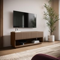 Small Walnut Ribbed TV Stand with Storage - TV's up to 55" - Hazel